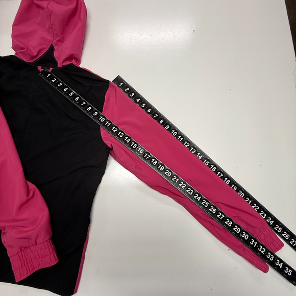 Nike Jacket Womens Large 12-14 Pink Black Colorblock Full Zip Hooded Windbreaker - Picture 4 of 11